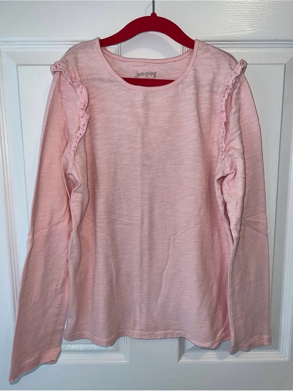 Girls sz 12 Pink Ruffle-Trim Long Sleeve Top